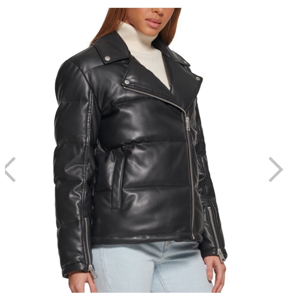 Levi's Black Moto Puffer Faux Leather Jacket Sz M NWT! - Picture 3 of 7